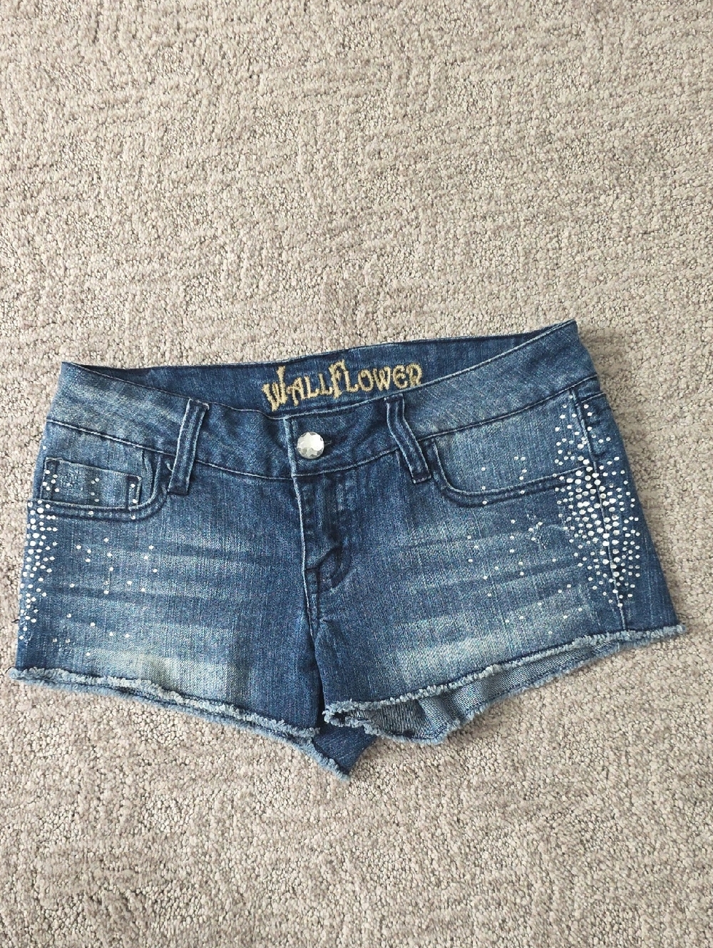 Wallflower Blue Denim Rhinestone Cutoff Shorts